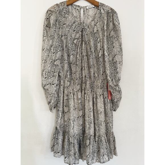 Another Love Ellianna Dress L Winter Snake Puff Sleeves Ruffle Fit Flare Party - Picture 3 of 14